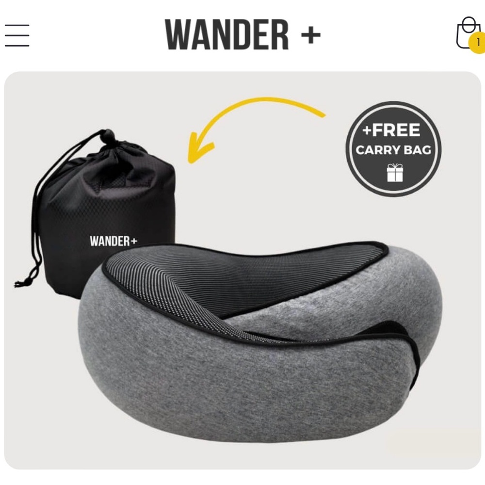Wander+ Gray Travel Pillow with Free Carry Bag